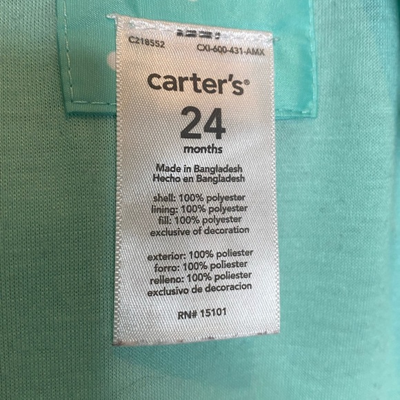 Carter’s Windbreaker Hooded Green Poke a dots Bunny 24mo - Picture 9 of 11